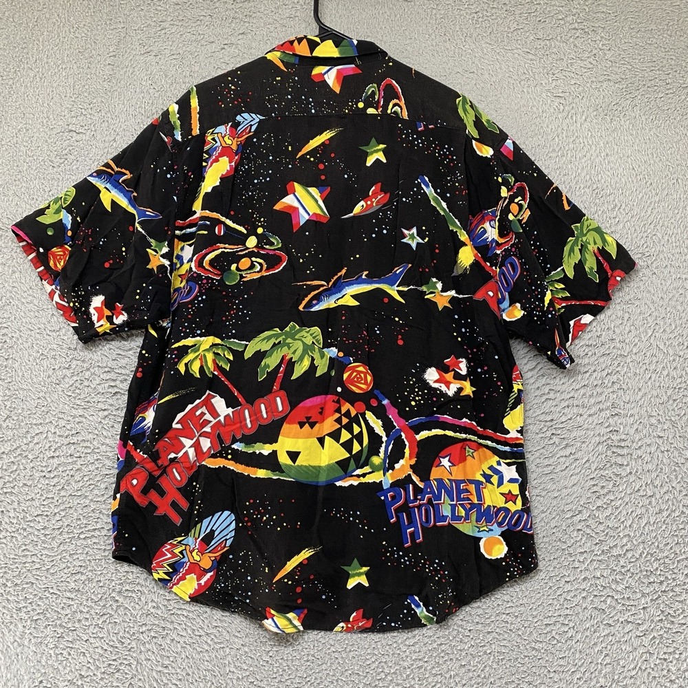 Vintage Planet Hollywood Shirt Mens XL Space Hawaiian Print Rayon Button Up 90s - Picture 11 of 14
